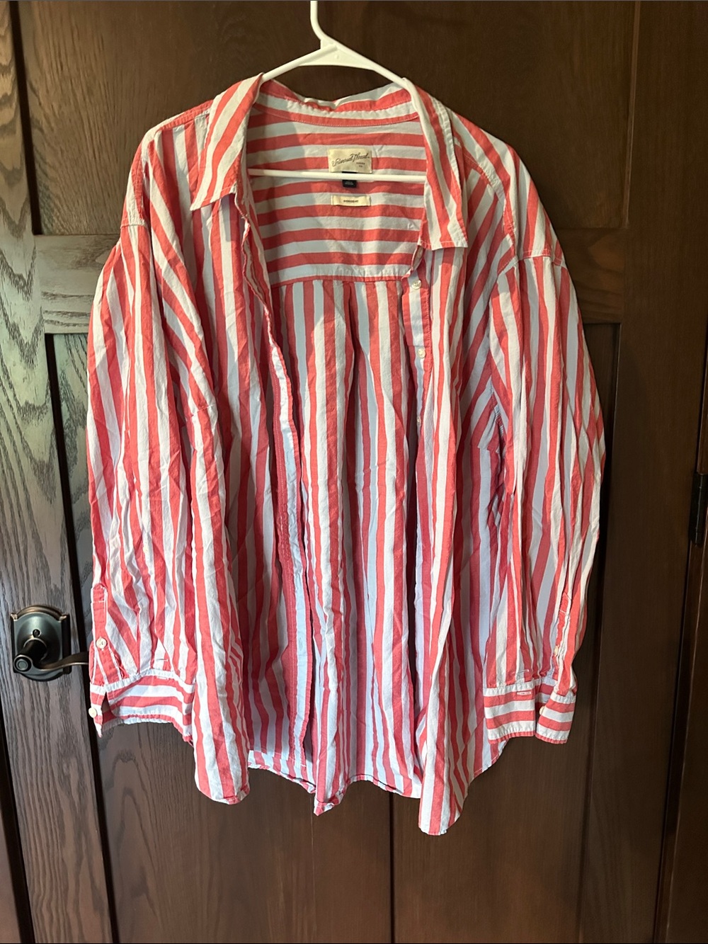 Universal Thread Coral and White Striped Button-Down Shirt